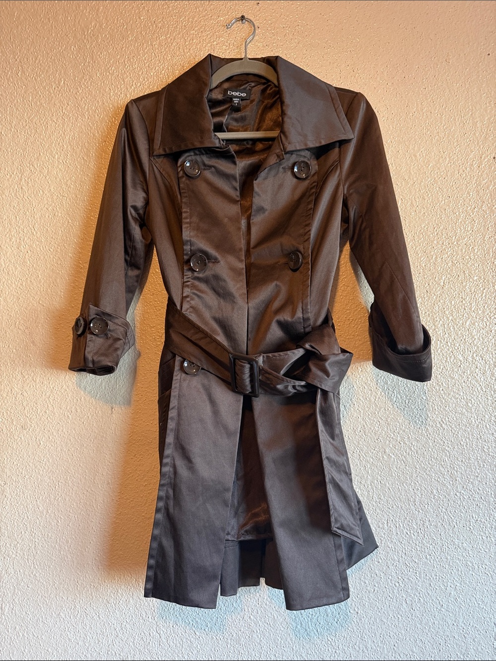 Bebe Y2K Chocolate Brown Belted Trench Coat Size S